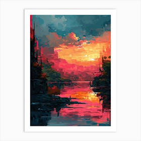 Sunset Over Water | Pixel Art Series Poster