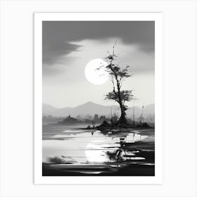 Tranquility Abstract Black And White 4 Art Print