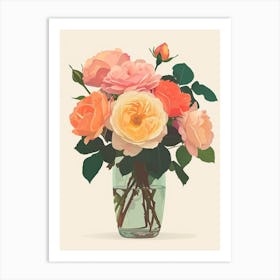 English Roses Painting Rose In A Vase 1 Art Print
