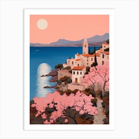 Mallorca Spain 1 Vintage Pink Travel Illustration Art Print