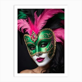 A Woman In A Carnival Mask, Pink And Black (34) Art Print