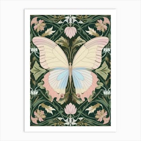 Butterfly On A Green Background Style William Morris 2 Art Print