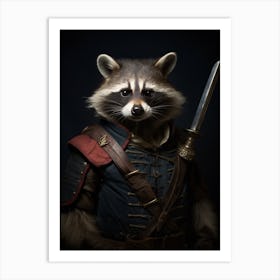 Vintage Portrait Of A Raccoon Dressed As A Knight 2 Art Print