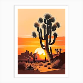 Joshua Tree At Sunrise Retro Illustration (2) Art Print