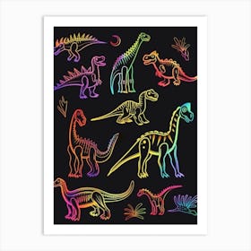 Black & Neon Dinosaur Pattern Art Print