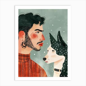 Illustration Of A Man And His Dog 3 Art Print