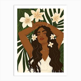 Tropical Woman With Flowers Art Print