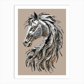 Elegant Metallic Horse Head Sculpture Artwork Art Print