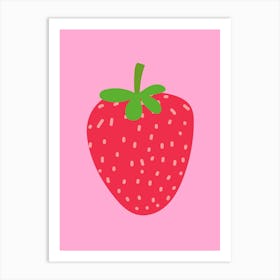 Strawberry On Pink Background Print Art Print