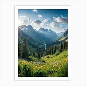 A Panoramic View Of A Dynamic Alpine Landscape Transitioning From Spring To Summer Featuring Idylli (5) Art Print