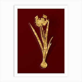 Vintage Daffodil Botanical in Gold on Red n.0031 Art Print