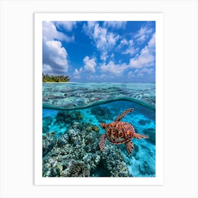 Turtle Swimming In The Ocean Art Print