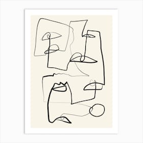 Abstract Faces Line Art 12 Art Print