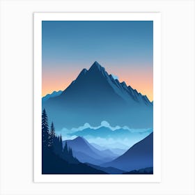 Misty Mountains Vertical Composition In Blue Tone 140 Art Print