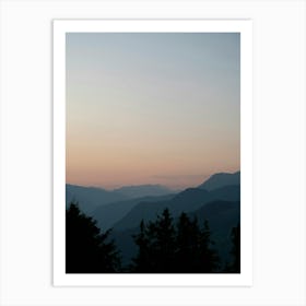 Pastel orange sunrise at Courchevel in France in the mountains - summer nature and travelphotography by Christa Stroo Photography Art Print