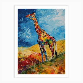 Giraffe On A Hill Impasto Art Print