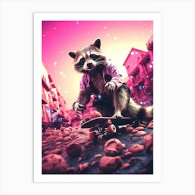 Raccoon Skateboarding Art Print