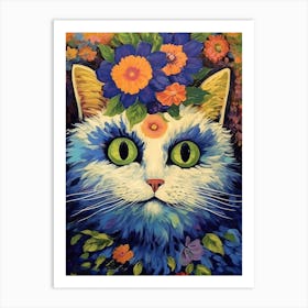 Louis Wain Psychedelic Cat With Flowers 2 Art Print