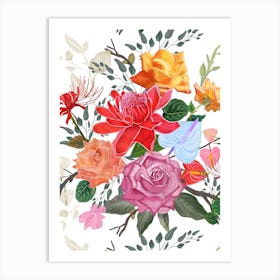 Flowers And Roses Art Print