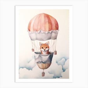 Baby Fox 1 In A Hot Air Balloon Art Print