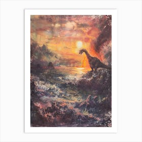 Dinosaur Silhouette Impressionism Painting Art Print