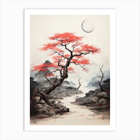 Aso Caldera In Kumamoto, Japanese Brush Painting, Ukiyo E, Minimal 3 Art Print