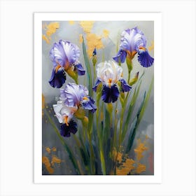 Gold Plated Purple And White Dutch Iris Flowers Pt. 2 Art Print