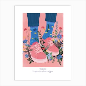 Step Into Spring Illustration Pink Sneakers And Flowers 4 Art Print