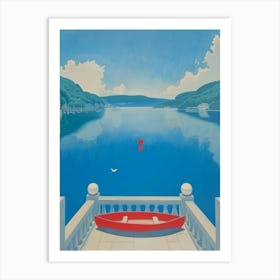 Red Boat On The Lake Art Print