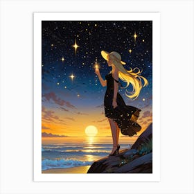 Stargazing Girl 1 Art Print