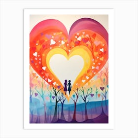 Rainbow Swirl Heart Sunset Silhouette 4 Art Print