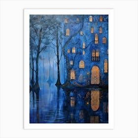 Blue Castle By The Water Art Print