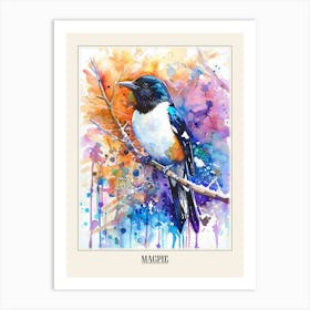 Magpie Colourful Watercolour 4 Poster Art Print