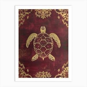 Maroon Art Deco Sea Turtle 3 Art Print