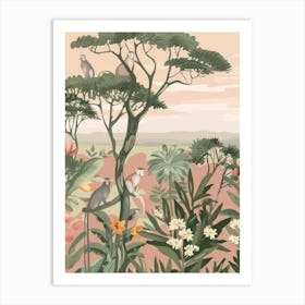 Monkeys Pastels Jungle Illustration 1 Art Print