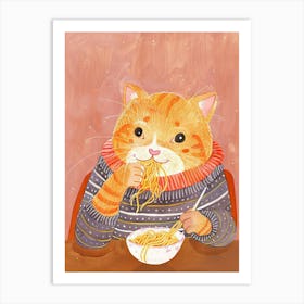 Cute Orange Cat Pasta Lover Folk Illustration 3 Art Print