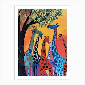 Abstract Giraffe Herd Under The Trees 4 Art Print