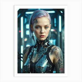 Futuristic Girl With Tattoos Art Print