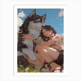 Girl With Husky Art Print