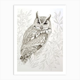 Collared Scops Owl Drawing 2 Art Print