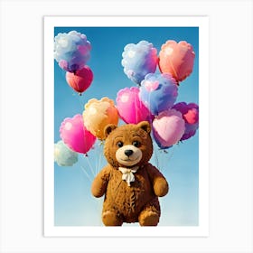 Teddy Bear Floating With Balloons Art Print