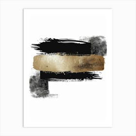 Gold And Black Brush Strokes 16 Art Print