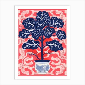 Pink And Red Plant Illustration Fiddle Leaf Fig 4 Art Print