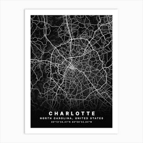 Charlotte North Carolina USA Black Map Art Print