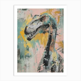 Pastel Pink & Teal Dinosaur Portrait Illustration Art Print