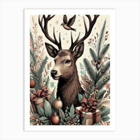 Christmas Deer Style William Morris 1 Art Print