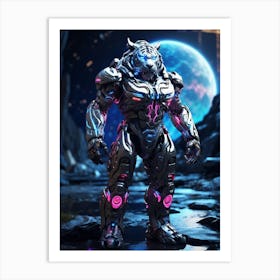 White Tiger In Cyborg Body #2 Art Print