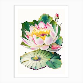 Lotus Flower In Garden Decoupage 2 Art Print