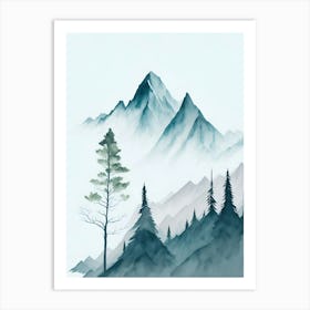 Mountain And Forest In Minimalist Watercolor Vertical Composition 65 Art Print