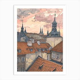 Prague Rooftops Morning Skyline 2 Art Print